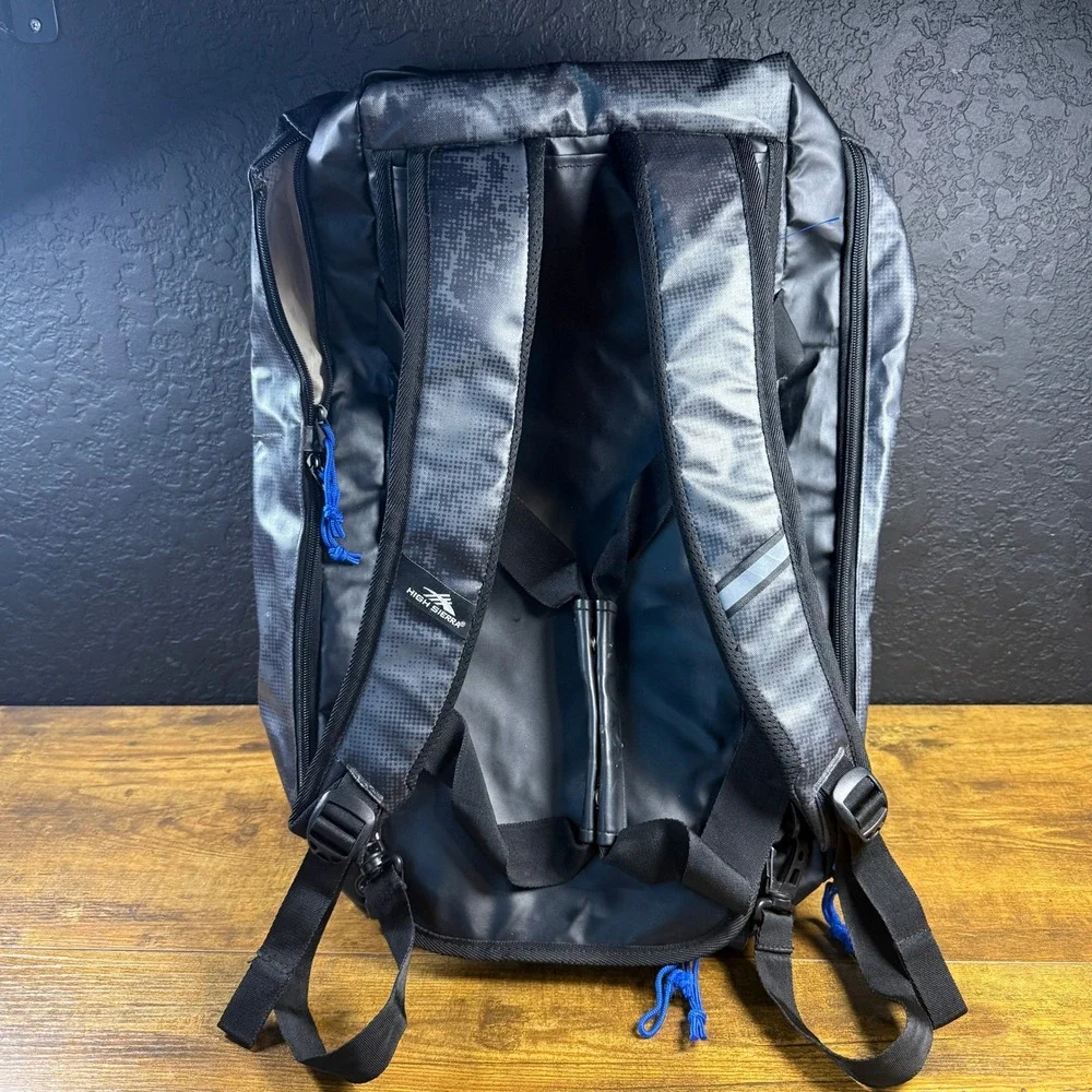 High Sierra AT8 Convertible Duffel Backpack Black Blue TPE Coated Travel Bag